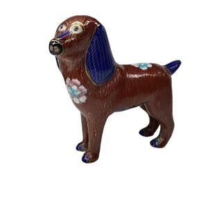 Vintage Cloisonne Enamel Brass Chinese Dog Figurine Stands 5 1/4" Tall